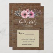 Rustikale Aquarell-Blume verweigern Holzhochzeit R Einladung (Vorne/Hinten)