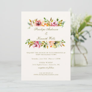 Rustikale Aquarell-Blumen Botanische Herbst-Hochze Einladung