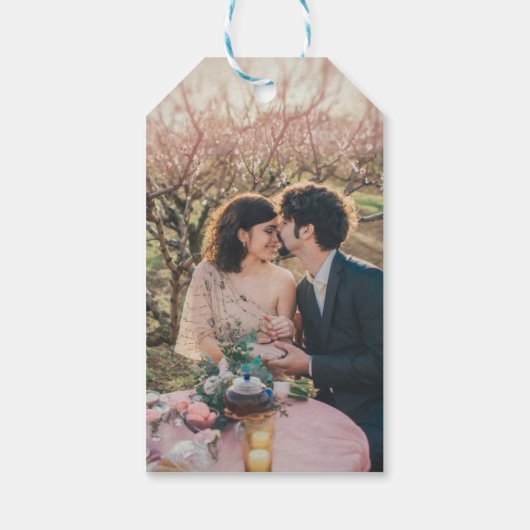 Rustikale Aquarell danke Foto Hochzeit Geschenkanhänger (Rückseite)