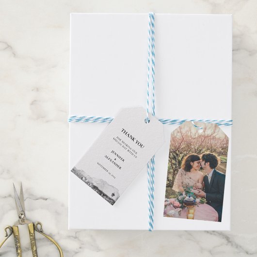 Rustikale Aquarell danke Foto Hochzeit Geschenkanhänger