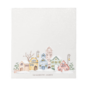 Rustikale Aquarell-Dorfhäuser im Winter individuel Notizblock