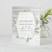 Rustikale Aquarell-Eukalyptus-Geometrie-Hochzeit Save The Date (Stehend Vorderseite)