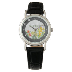 Rustikale Aquarell-Frühlingsblumen-Blumenkunst Armbanduhr
