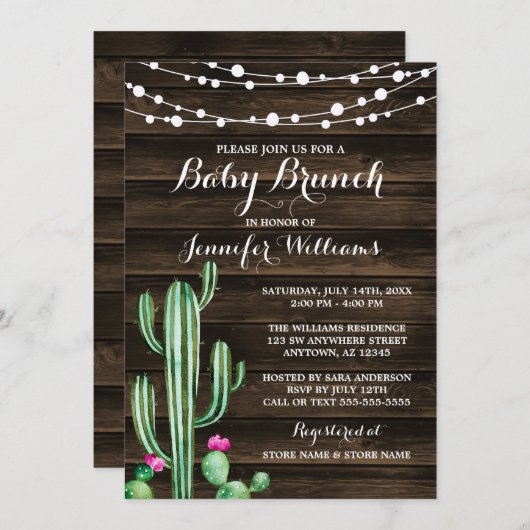 Rustikale Aquarell-Kaktus-Scheunen-hölzerner Einladung (Vorne/Hinten)