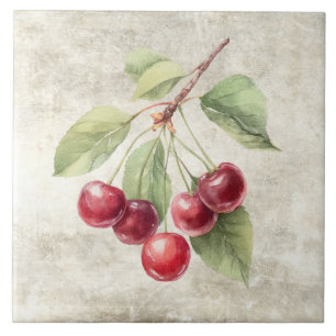 Rustikale Aquarell-Kirschen Fliese