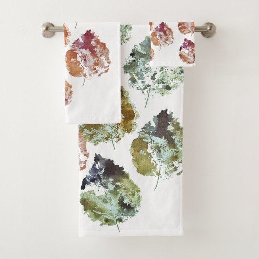 Rustikale Aquarell-Kunst mit herbstlichen Blättern Badhandtuch Set (Insitu)