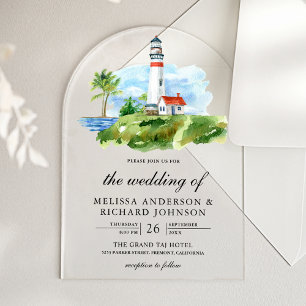Rustikale Aquarell-Leuchtturm-Hochzeit im maritime Acryleinladungen