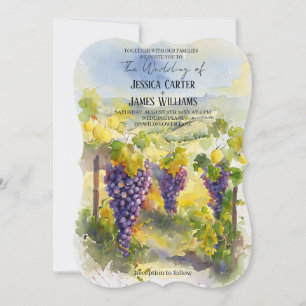 Rustikale Aquarell-Limonen Trauben Weinberg-Hochze Einladung