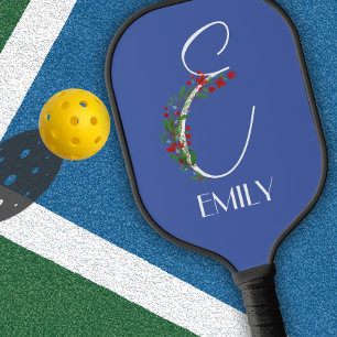 Rustikale Aquarell-Monogramm E Mama Pickleball Schläger