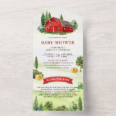 Rustikale Aquarell Red Barnyard Farm Baby Dusche All In One Einladung (Innen Boden)