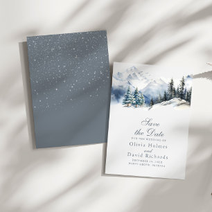 Rustikale Aquarell-Schneebedeckte-Berg-Kiefern-Hoc Save The Date
