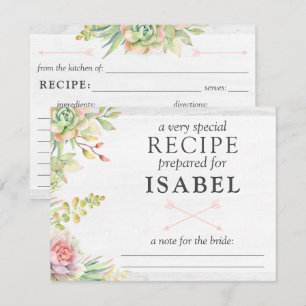 Rustikale Aquarell-Sukkulenten-Rezeptkarte für die Einladung