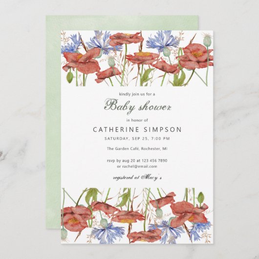 Rustikale Aquarell-Wildblumen Babydusche Einladung (Vorne/Hinten)