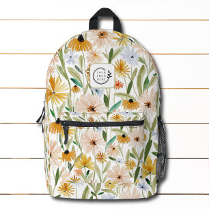 Rustikale Aquarell-Wilde Blume Logo für Unternehme Bedruckter Rucksack
