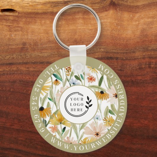 Rustikale Aquarell-Wilde Blume Logo für Unternehme Schlüsselanhänger (Vorderseite)