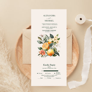 Rustikale Aquarell-Zitrus-Hochzeit All In One Einladung