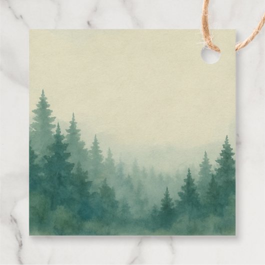 Rustikale Aquarellbäume Hochzeit Wald Danke Geschenkanhänger (Rückseite)