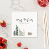 Rustikale Aquarellbäume Holzhütte frohe Weihnachte Serviette (Beispiel)