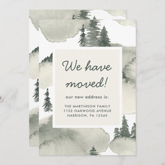 Rustikale Aquarellbäume Neue Adresse Ankündigung (Vorne/Hinten)