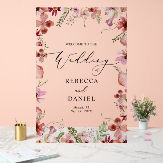 Rustikale Aquarellbilder Begrüßung Acrylschild (Hochzeit)