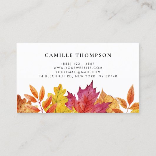 Rustikale Aquarellbilder - Blätter Herbst Visitenkarte (Rückseite)