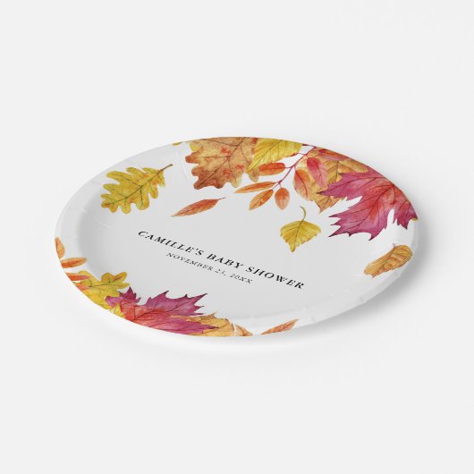 Rustikale Aquarellbilder Fallende Blätter Herbstwo Pappteller (Schrägansicht)