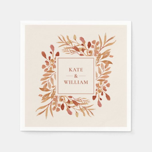 Rustikale Aquarellblätter Herbstliche Hochzeit im Serviette (Vorderseite)