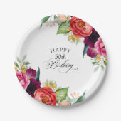 Rustikale Aquarellblume 50. Geburtstagsparty Pappteller (Vorderseite)