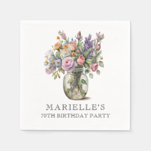 Rustikale Aquarellblume 70. Geburtstag Serviette