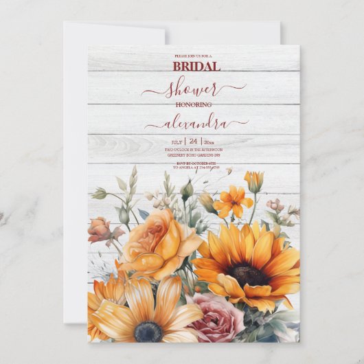 Rustikale Aquarellblume Bridal Einladung (Vorderseite)