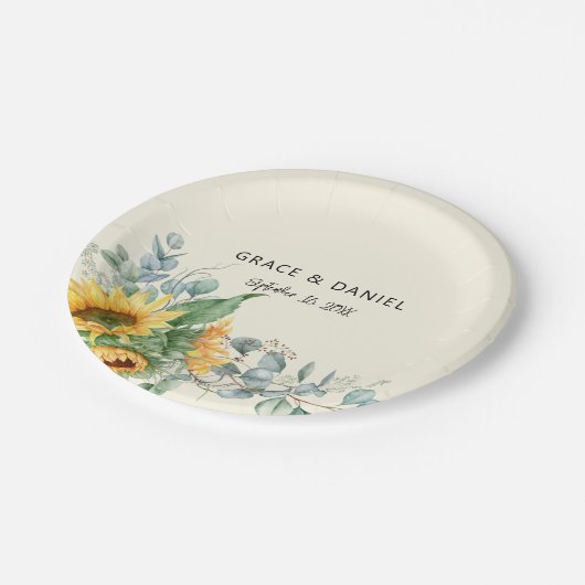 Rustikale Aquarellblume Eukalyptus Grüne Pappteller (Schrägansicht)