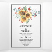 Rustikale Aquarellblume Hochzeit im Herbst Dreifach Gefaltete Einladung (Innenseite Mitte)