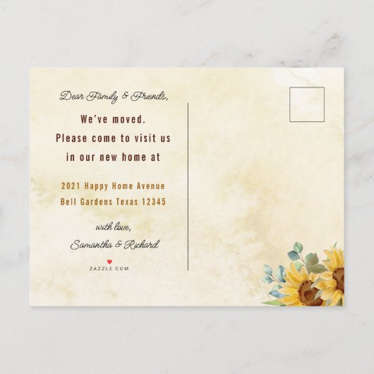 Rustikale Aquarellblume Neue Zuhause-Moving Ankündigungspostkarte (Rückseite)