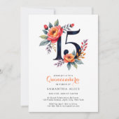 Rustikale Aquarellblume Nummer 15 Quinceanera Einladung (Vorderseite)