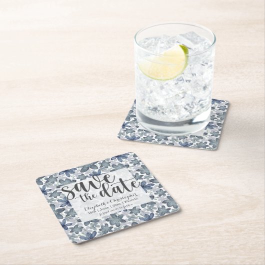 Rustikale Aquarellblume Save the Date Rechteckiger Pappuntersetzer (Vor Ort)