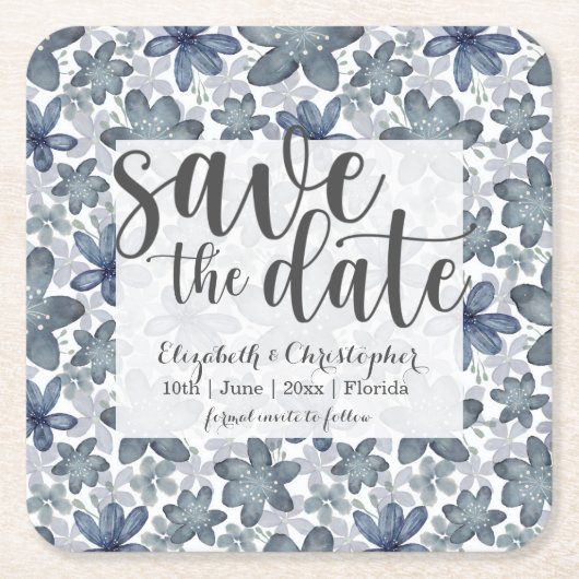 Rustikale Aquarellblume Save the Date Rechteckiger Pappuntersetzer (Vorderseite)