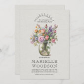 Rustikale Aquarellblume Überraschung 80. Geburtsta Einladung (Vorne/Hinten)