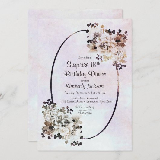 Rustikale Aquarellblume Überraschung am 18. Geburt Einladung (Vorne/Hinten)