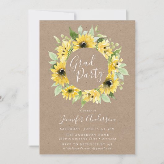 Rustikale Aquarellblumen-Graduierungsparty Einladung (Vorderseite)