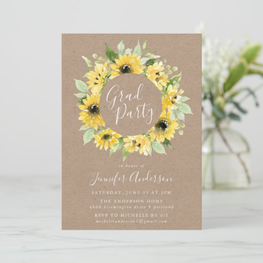 Rustikale Aquarellblumen-Graduierungsparty Einladung (Stehend Vorderseite)