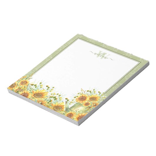 Rustikale Aquarellblumen Monogram Notepad Notizblock (Rotiert)