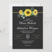 Rustikale Aquarellblumen Schwarze Hochzeit Einladung (Vorderseite)