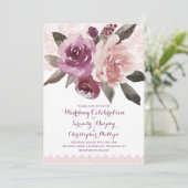 Rustikale Aquarellblumen Vintage Spitzen Hochzeit Einladung (Stehend Vorderseite)