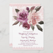 Rustikale Aquarellblumen Vintage Spitzen Hochzeit Einladung (Vorne/Hinten)