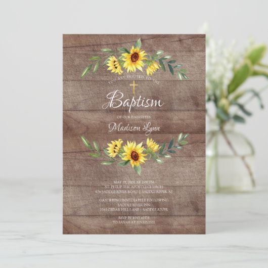 Rustikale Aquarellblüten Taufe Einladung (Stehend Vorderseite)