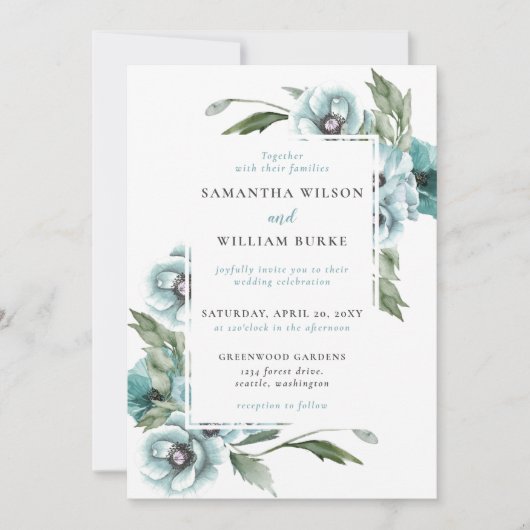 Rustikale Aquarellblütenblütenblütenblüte Blauer H Einladung (Vorderseite)