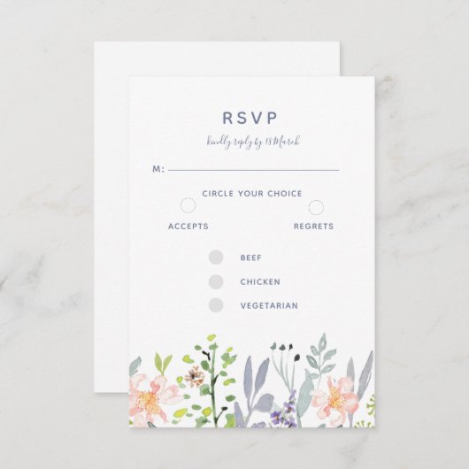 Rustikale Aquarellblütenbotanisch RSVP Karte (Vorne/Hinten)
