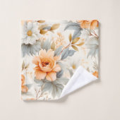 Rustikale Aquarellblütendruckerei Grau Orange Wint Badhandtuch Set (Waschlappen)