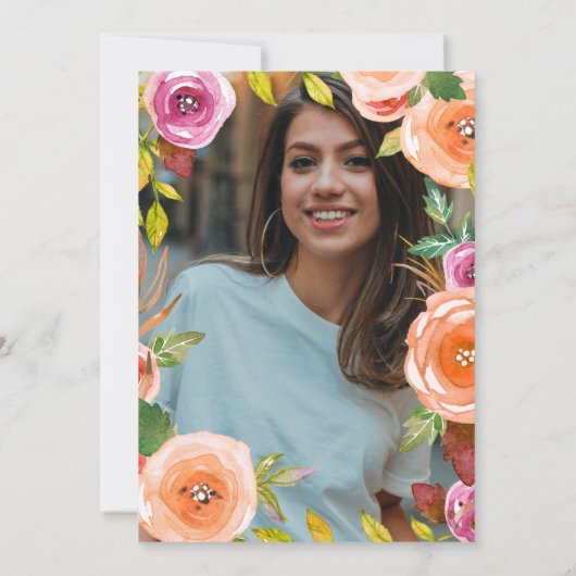 Rustikale Aquarellblütengold Foto Abschluss Einladung (Rückseite)