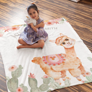 Rustikale Aquarellblütenkaktus Llama Fleecedecke